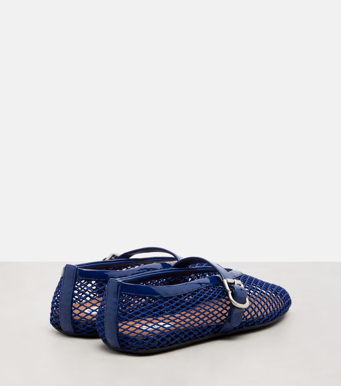 Alaïa Patent Leather-trimmed Fishnet Ballet Flats In Blue