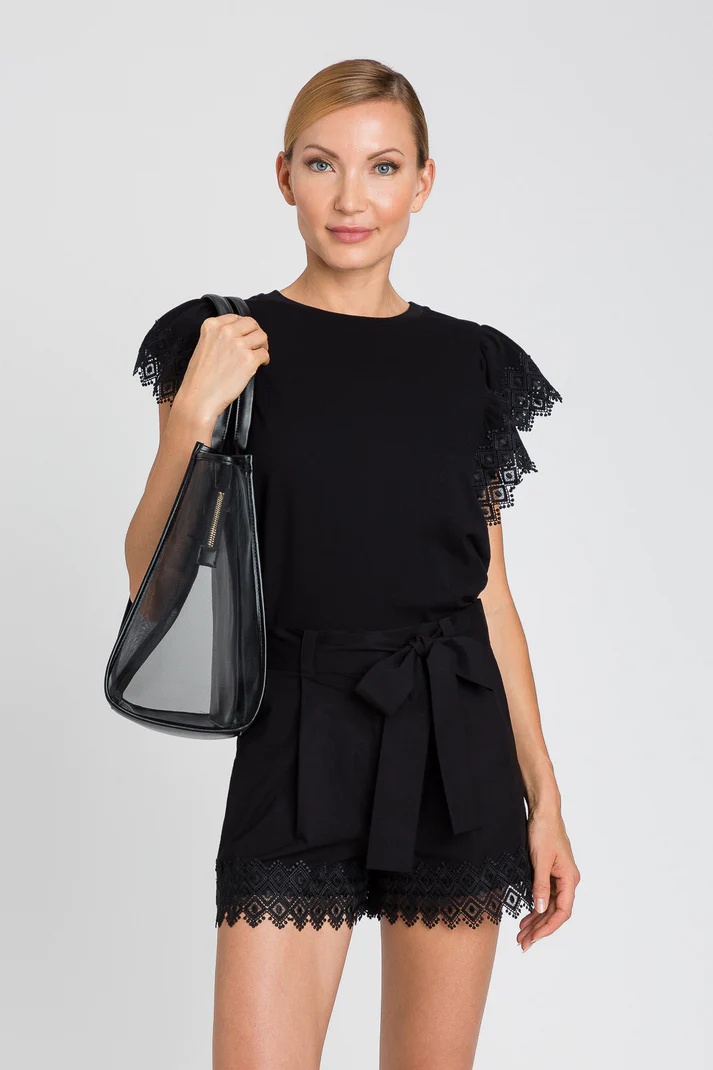 Shop Twinset Lace-trim Mini Shorts In Black