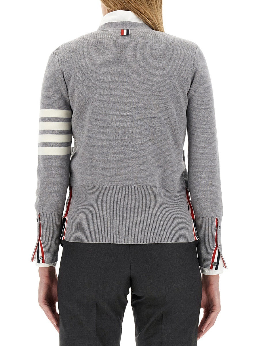 Thom Browne Grey 4-bar Stripe Knit Cardigan In Gray