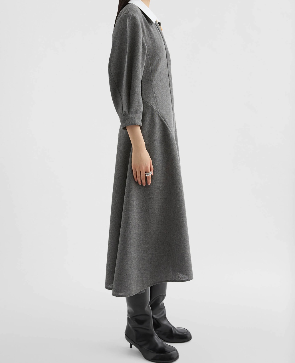 Jil Sander Mid-length Wool Dress With Contrasting Collar In Gray