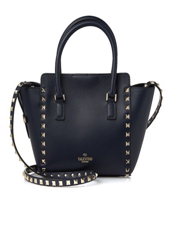 Valentino Navy Blue Rivet Handbag In Black