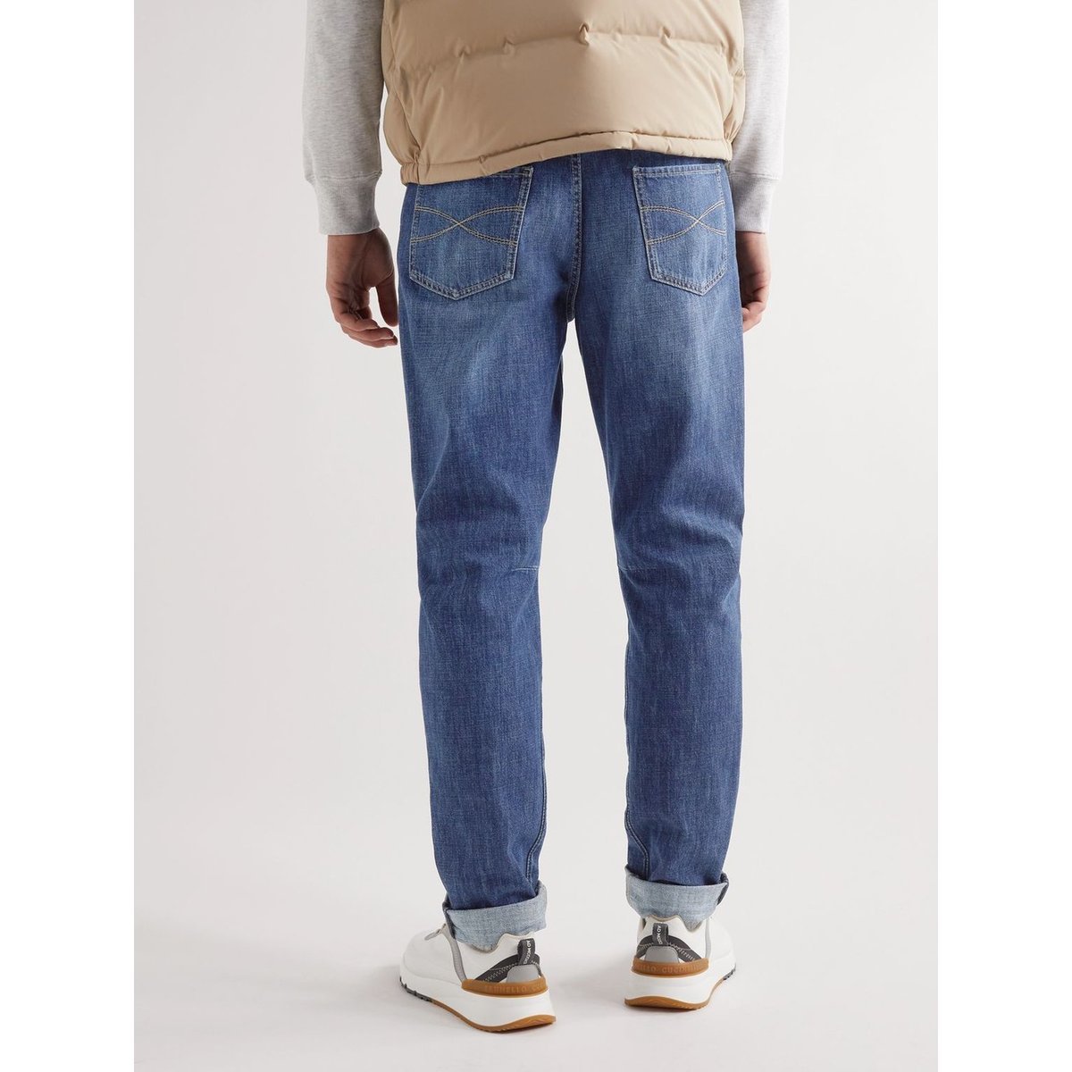 Brunello Cucinelli Solomei-embroidered Tapered Jeans In Blue
