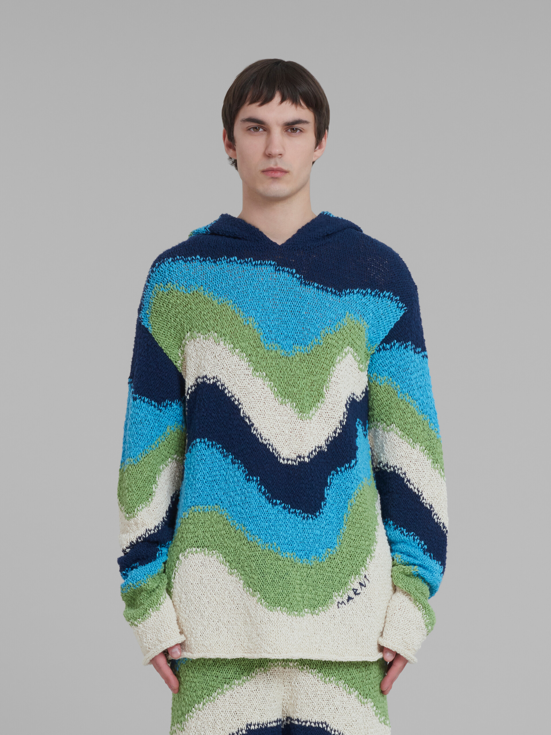 Shop Marni Blue Cotton Jumper With Hood