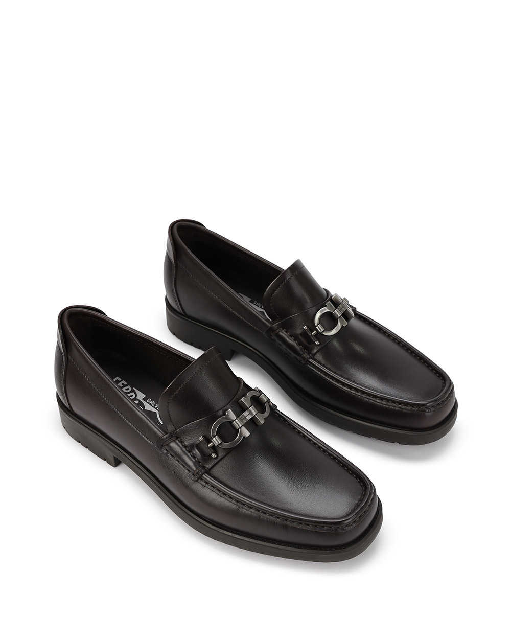 Ferragamo Leather David Loafer With Gancini Hook For Men In Black