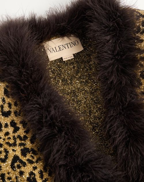 Valentino Feather And Lamb Shearling Trim Metallic Leopard Jacket In Brown