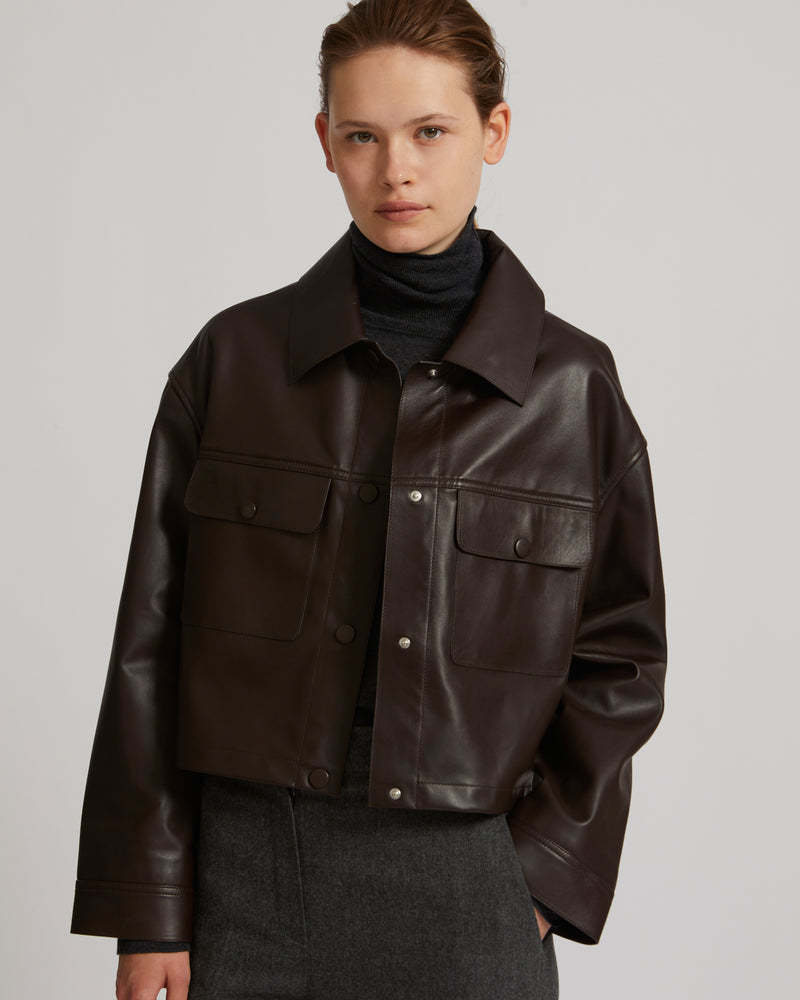 Shop Yves Salomon Short Leather Jacket In Brown