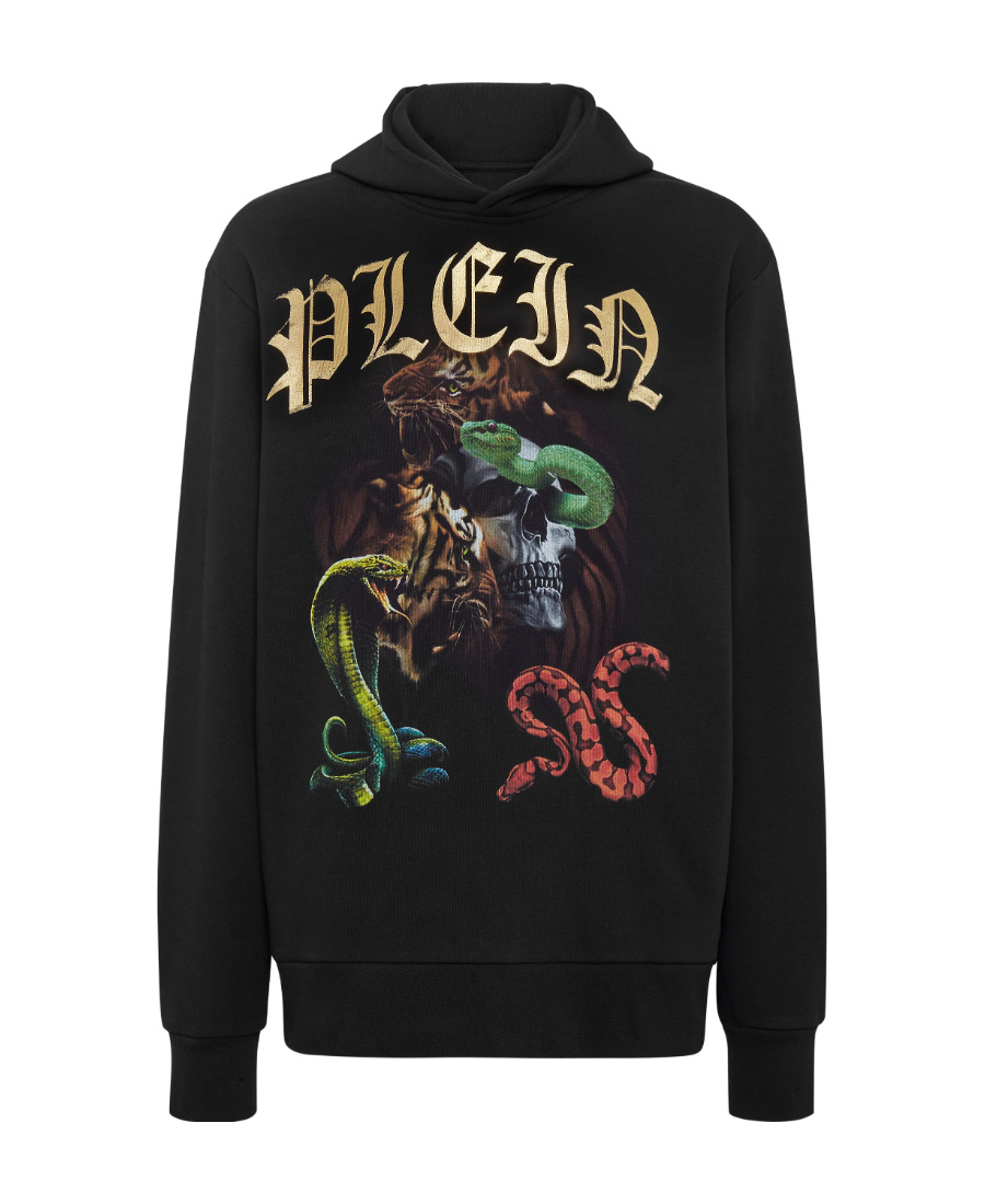 Philipp Plein Graphic Print Cotton Hoodie In Black