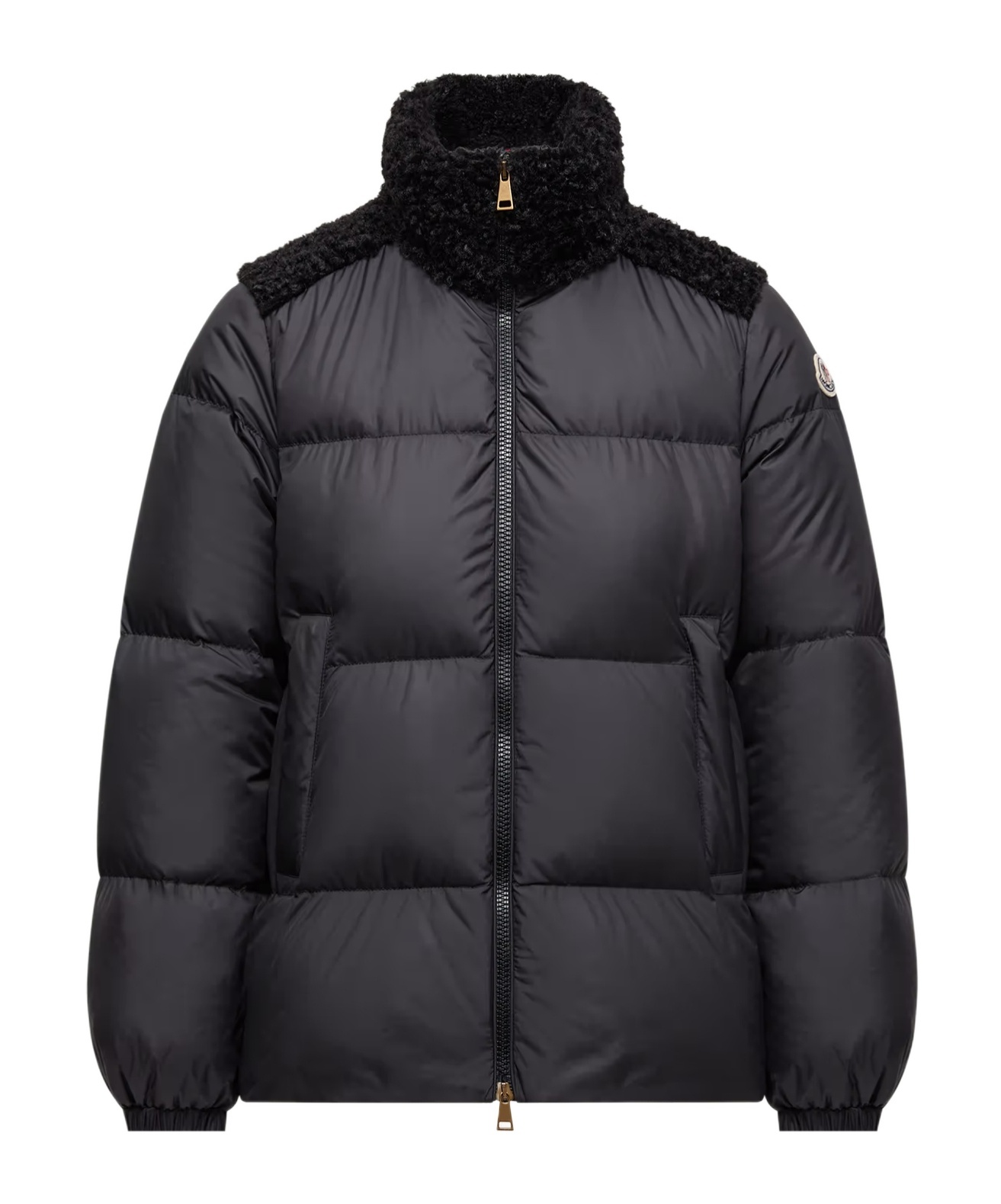 Moncler Esnaie Teddy-trimmed Short Down Jaket In Black