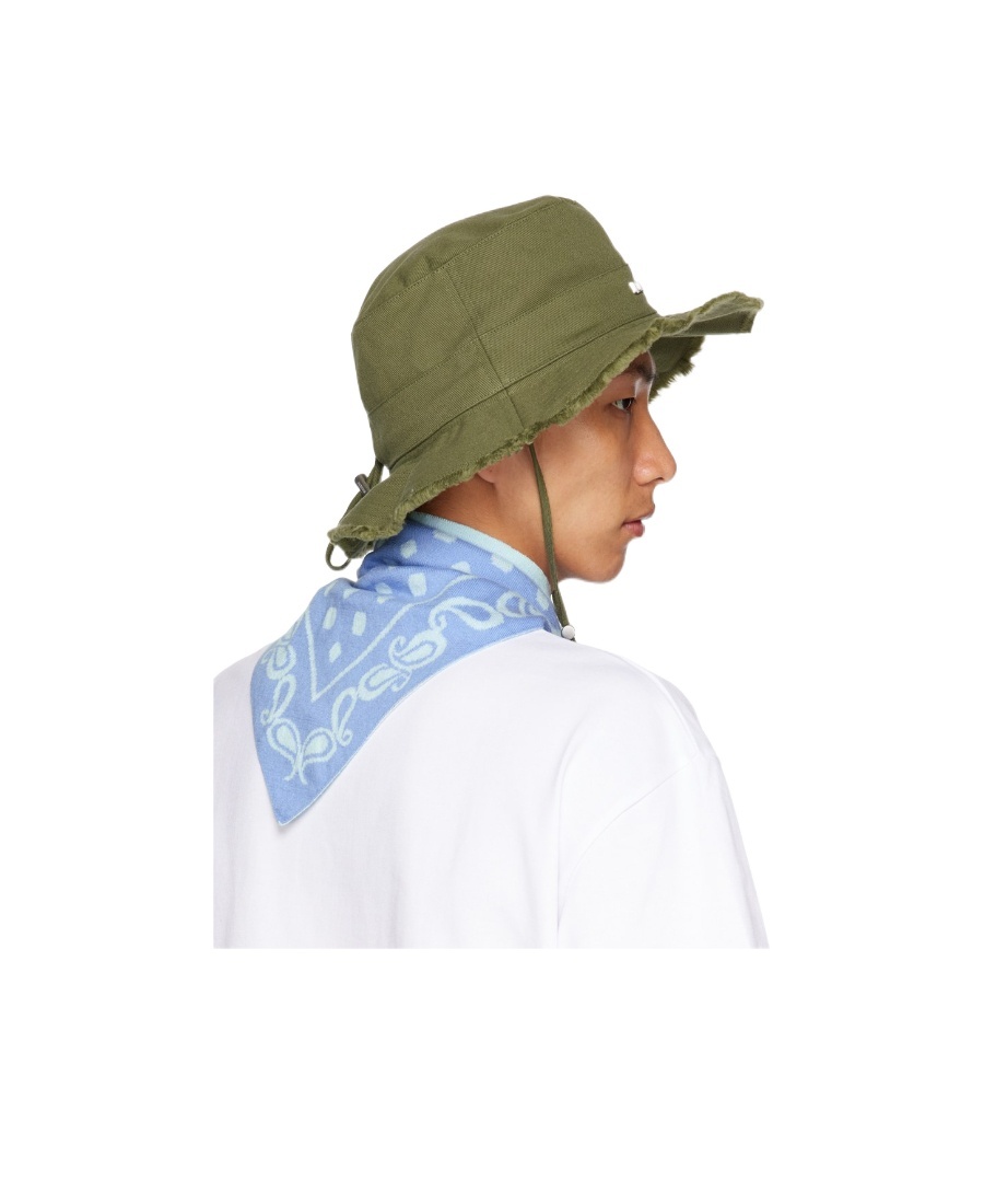 Jacquemus 'le Bob Artichaut' Green Hat With Logo On The Front In White