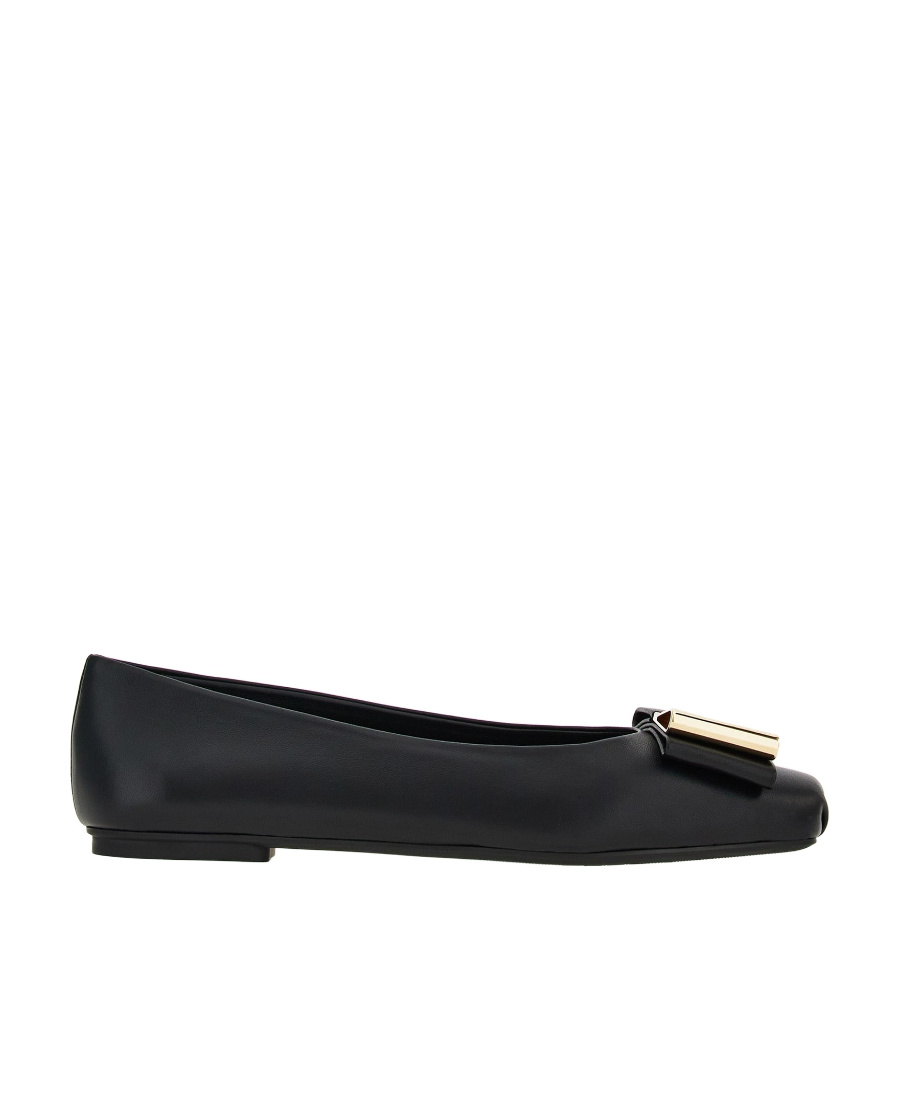 Ferragamo Vanna Vara Bow Ballet Flats In Calf Leather In Black