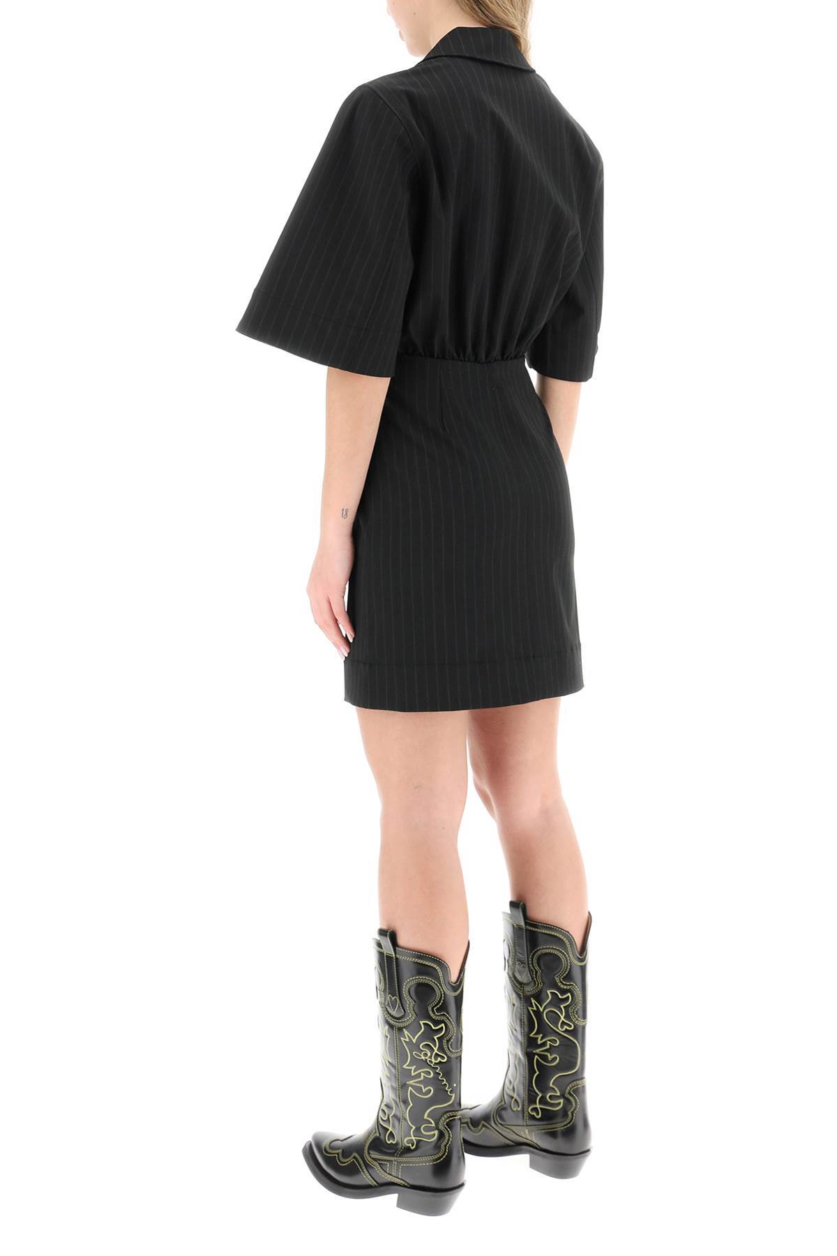 Ganni Pinstripe Shirt Mini Dress In Black