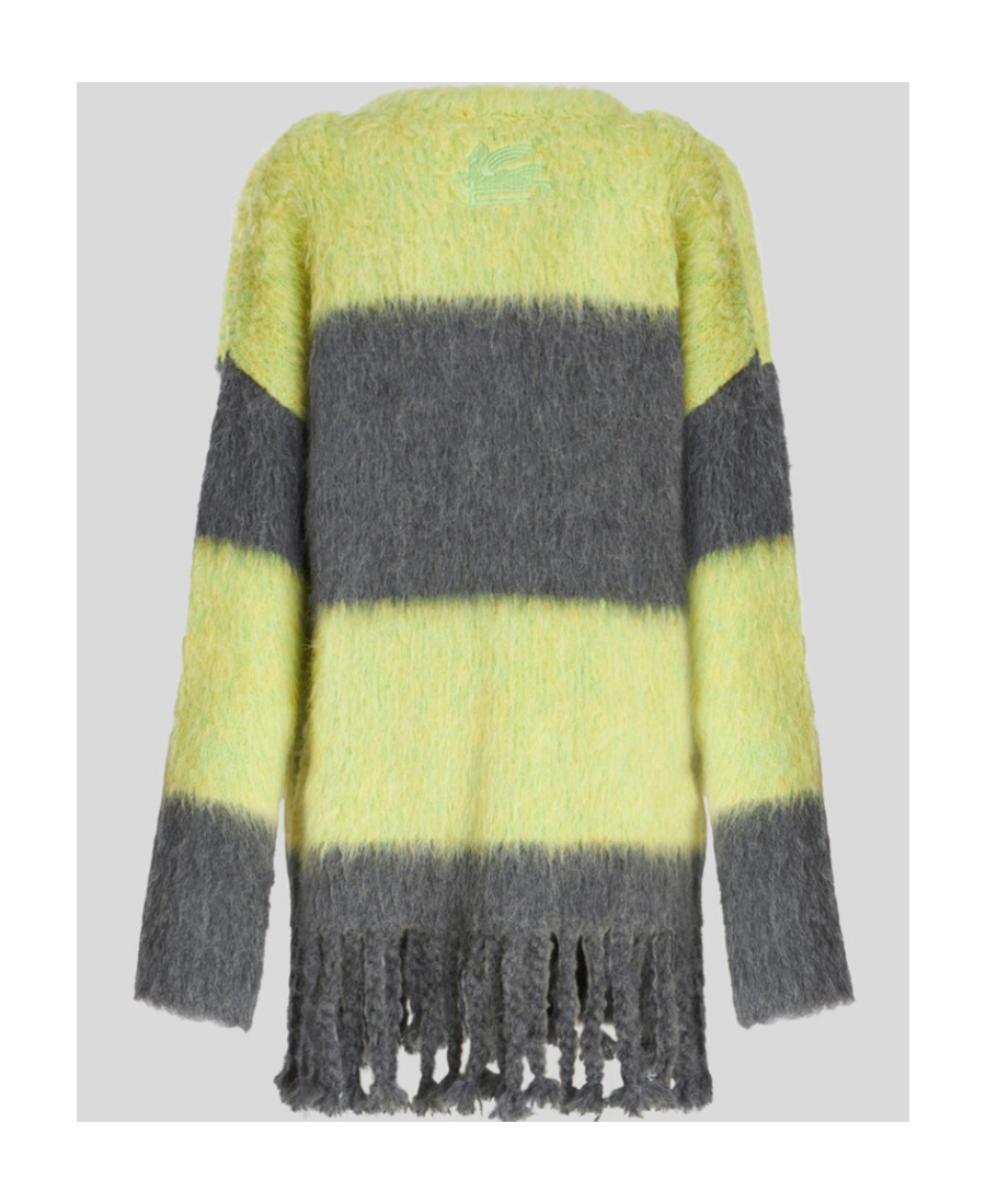 Etro Grey Grey Striped Wool Blend Cardigan In Black