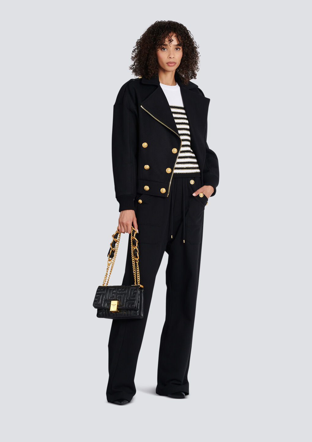Balmain Zip-up Wool Jacket In Black