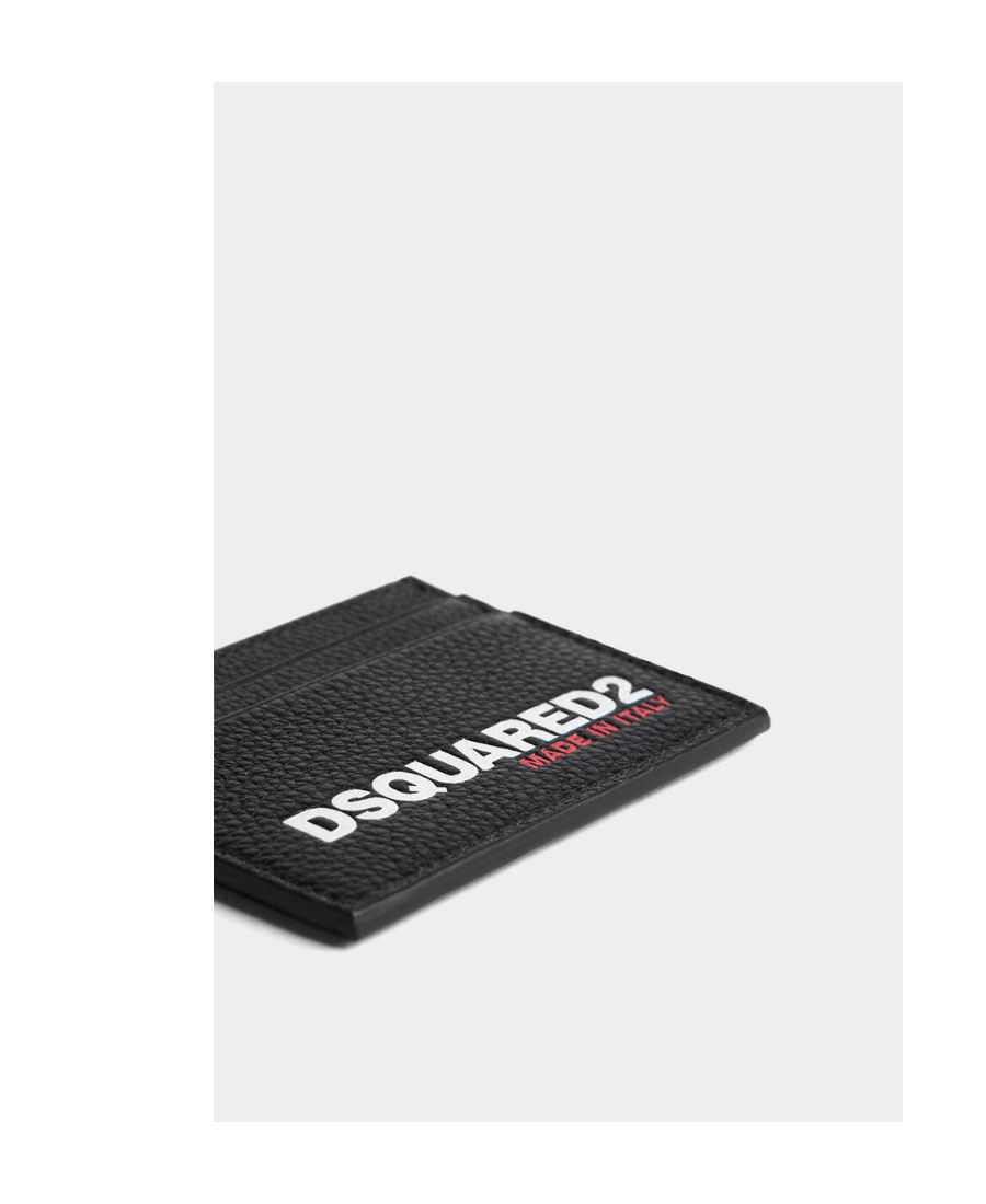 Dsquared2 Textured Leather Card Holder With Printed Logo In Black