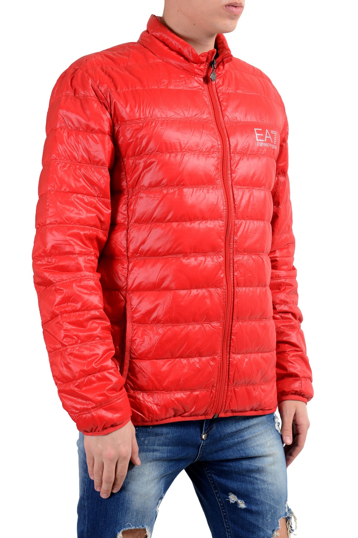 Ea7 Zipper Down Jacket In Red