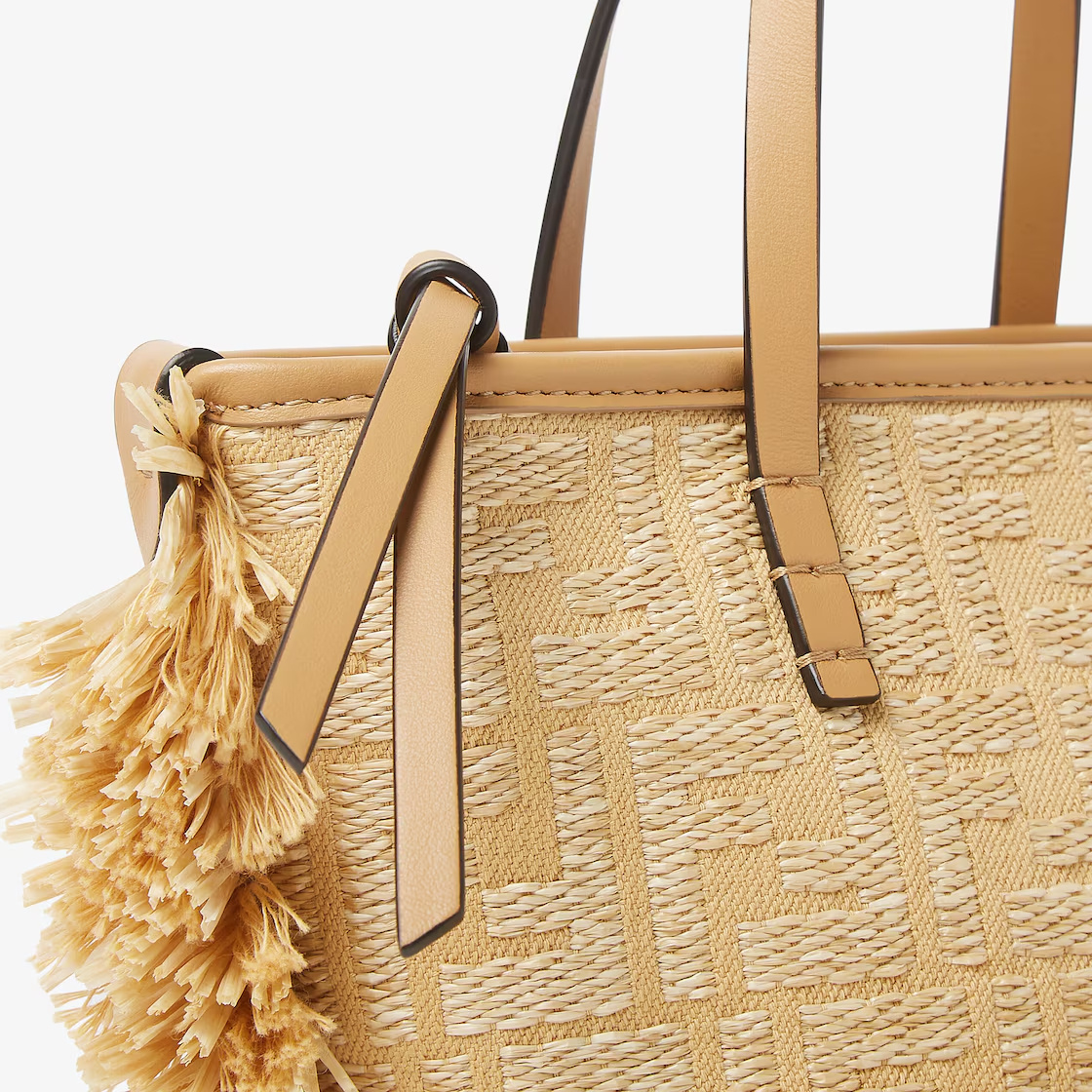Fendi Borsa A Mano Roll Mini In Rafia Ricamata  Donna In Light Brown