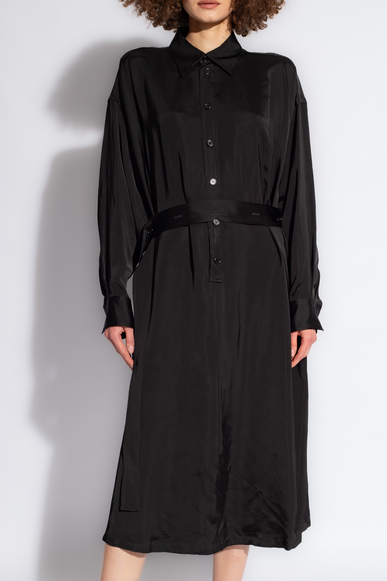 Fabiana Filippi Belted Satin Shirtdress In Black