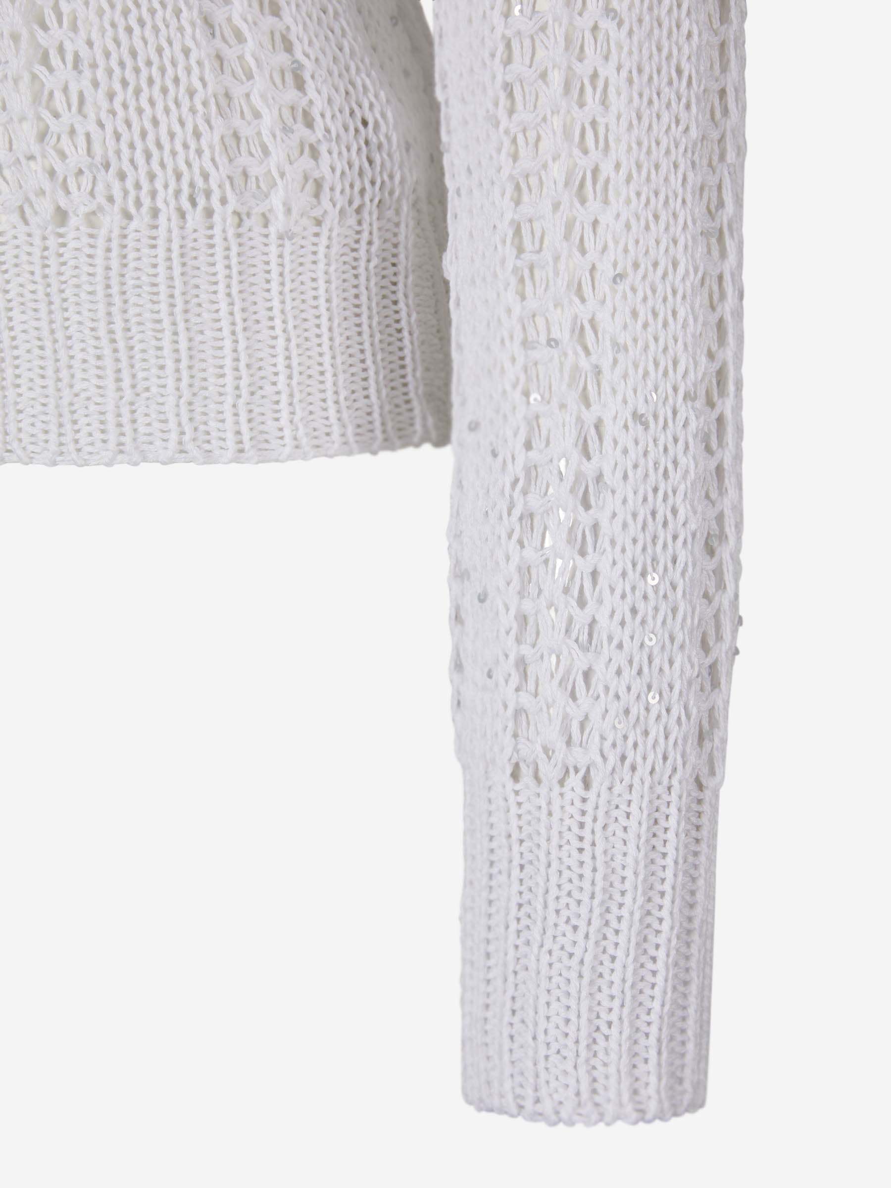 Peserico Sequinned Open-knit Sweater In White