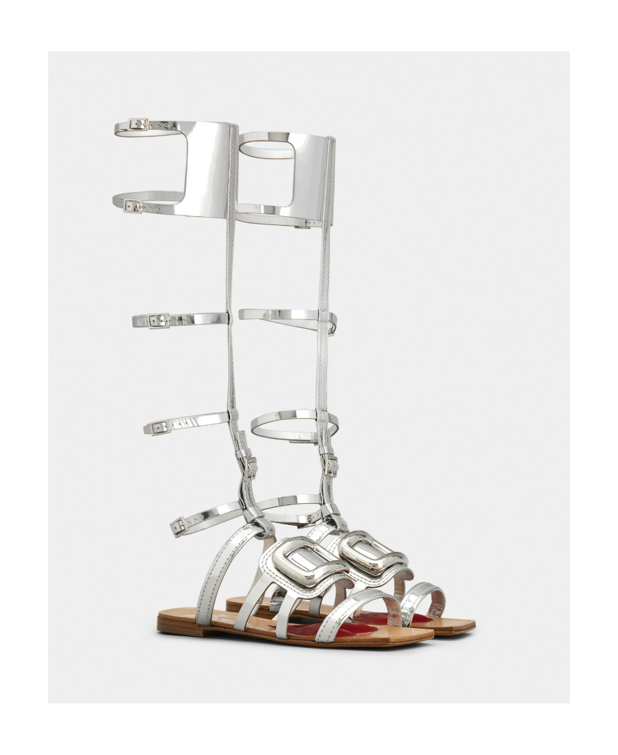 Roger Vivier Leather Sandals With Metal Buckle In Gray