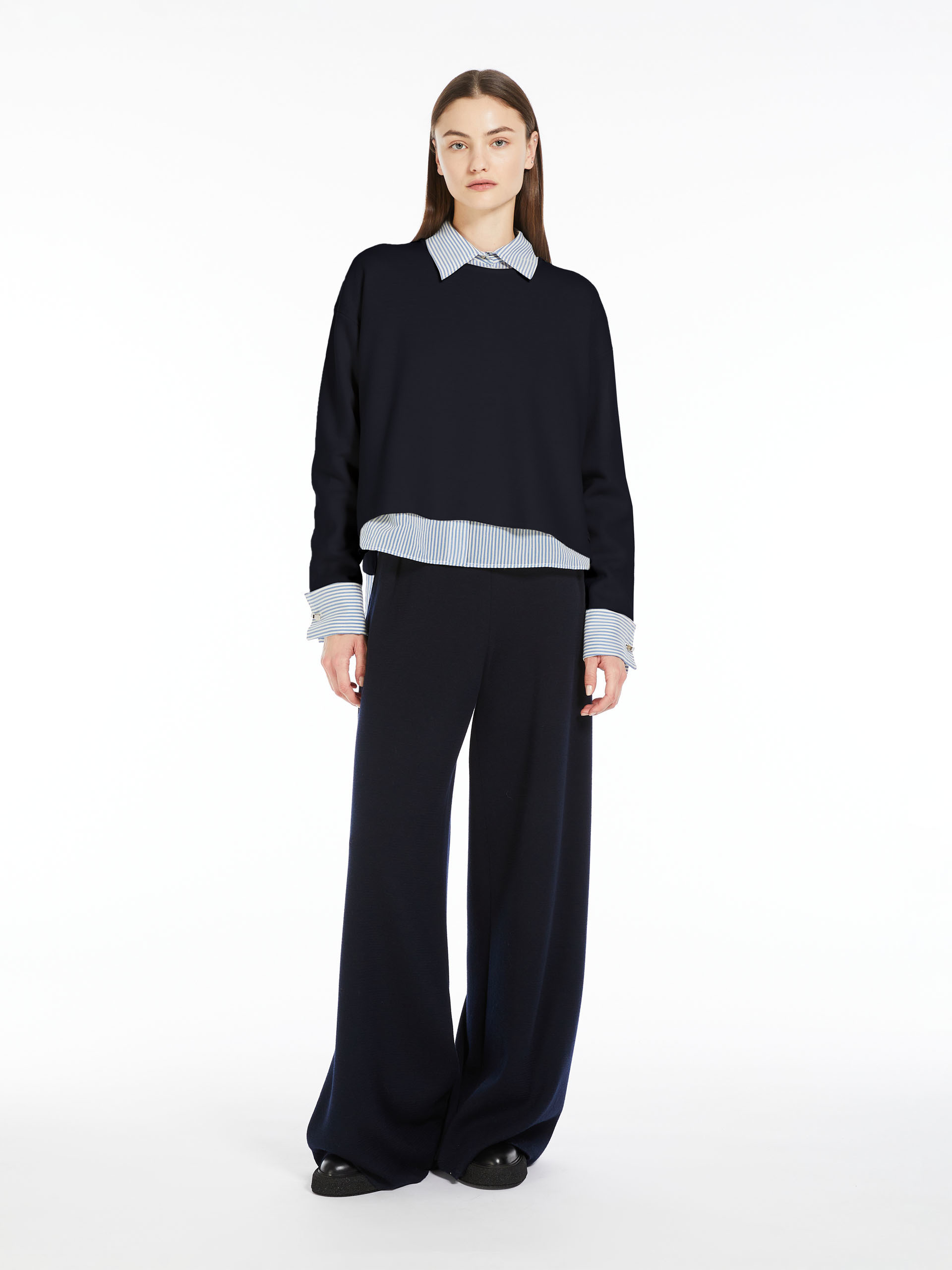 Max Mara Woolen Round Neck Sweater In Blue