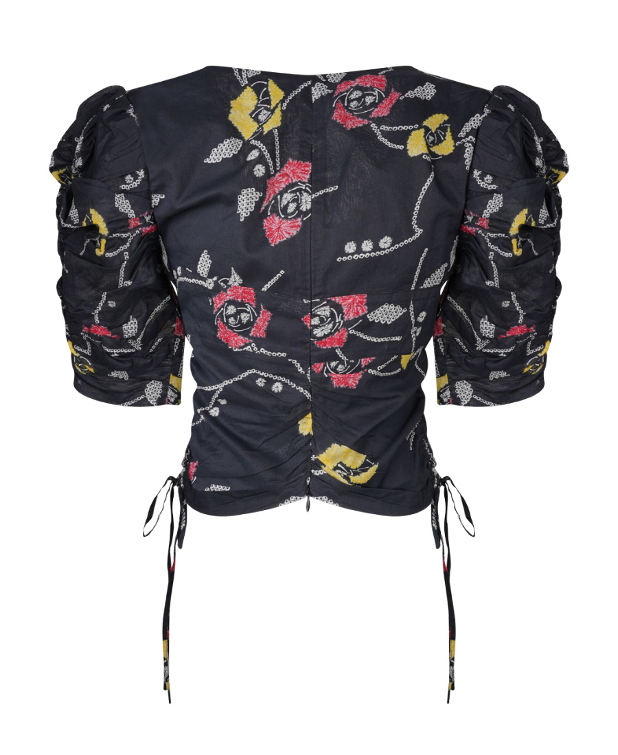 Isabel Marant Étoile Floral-print Puff-sleeve Top In Black