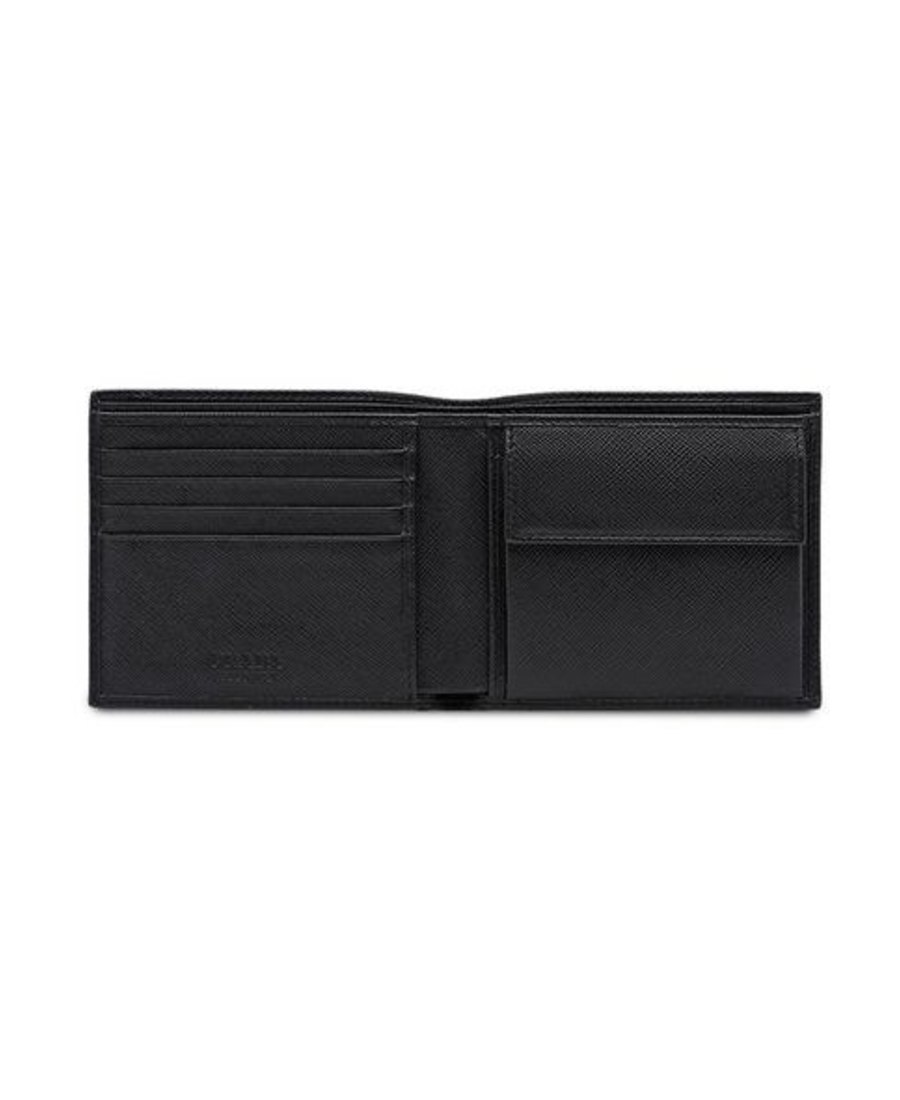 Prada Men Portafoglio Bi-fold Con Portamonete In Pelle Saffiano In Black