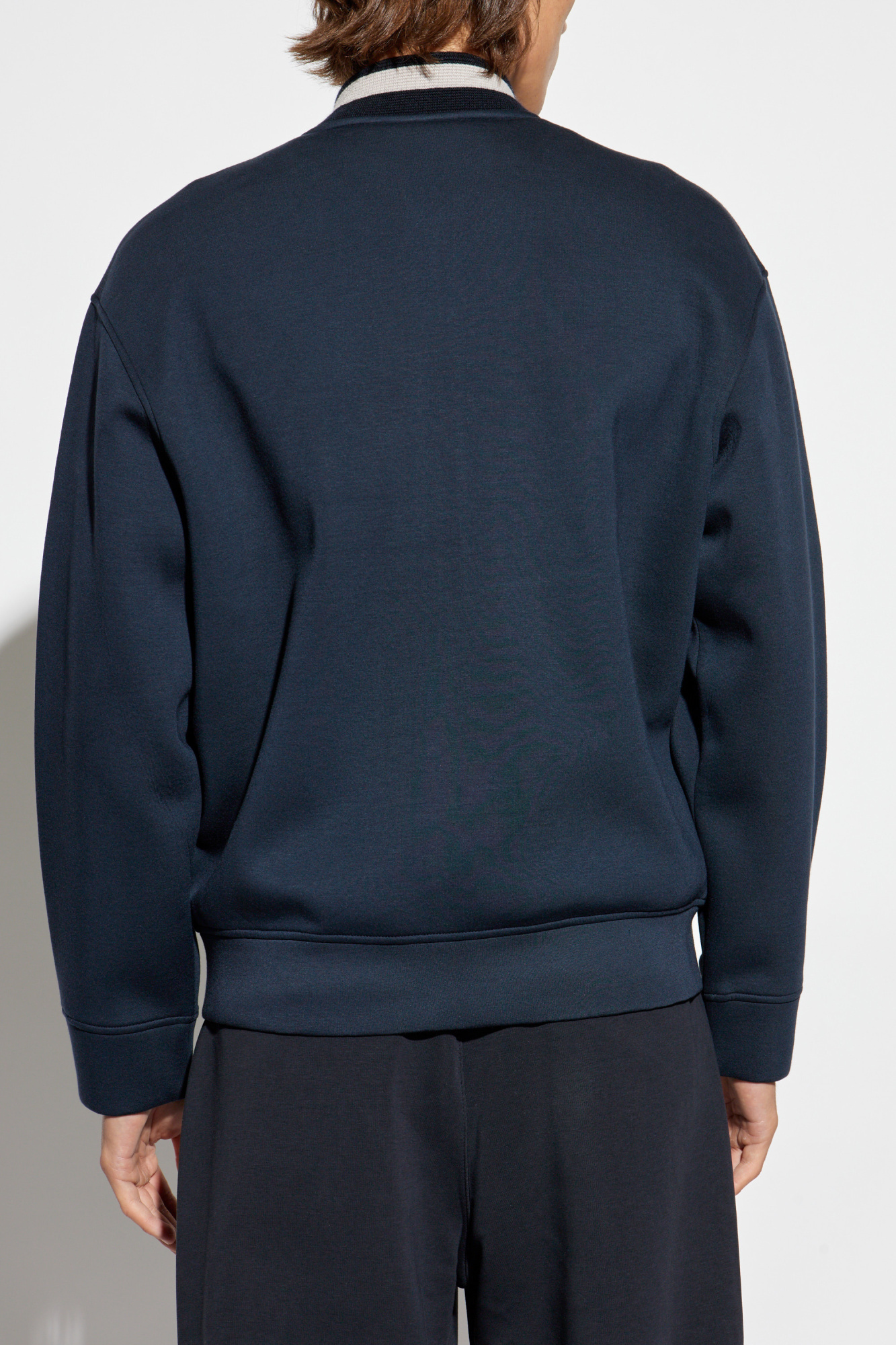 Emporio Armani Eagle Patch Double-jersey Zip-up Sweatshirt In Blue
