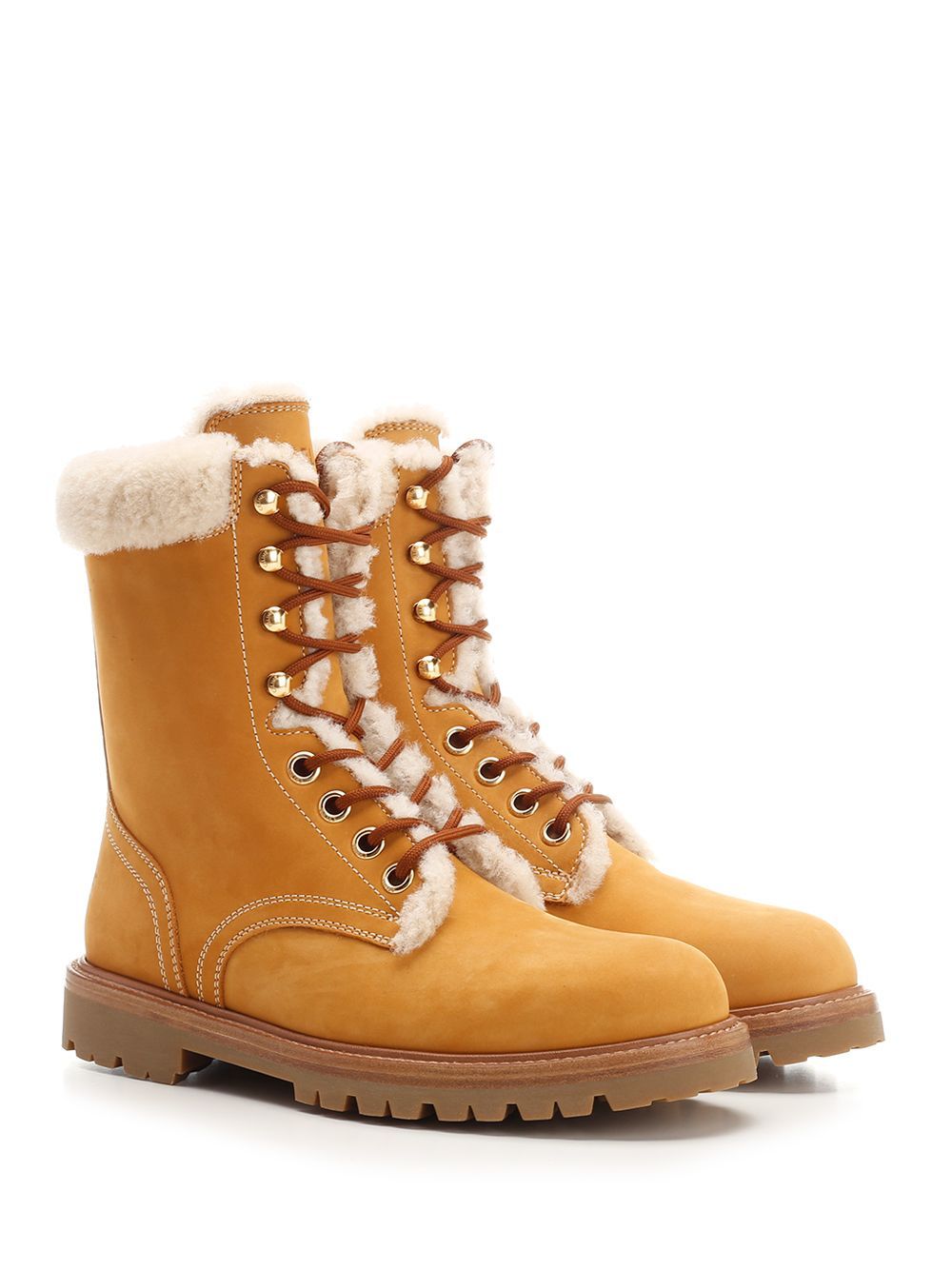 Celine Laced Middle Boots In Orange