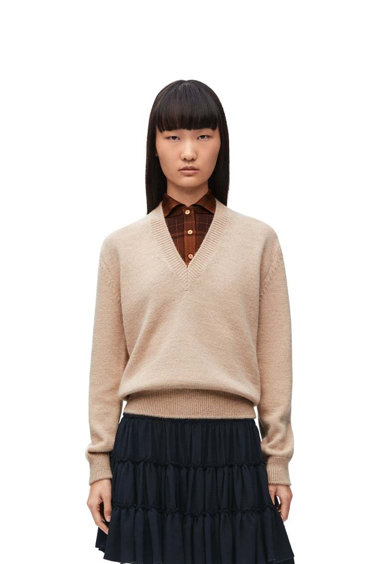 Loewe Wool Plaid Jacquard Sweater In Nude