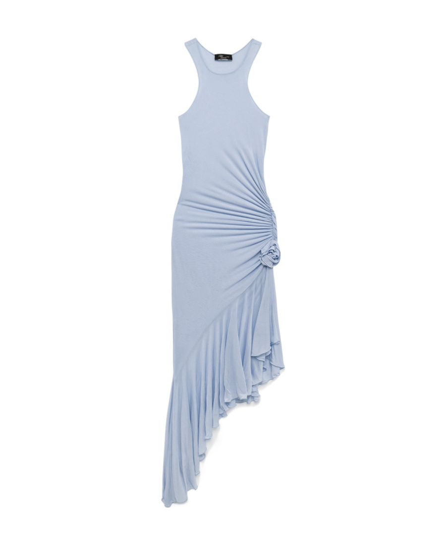 Blumarine Ruched Asymmetric Midi Dress In Gray