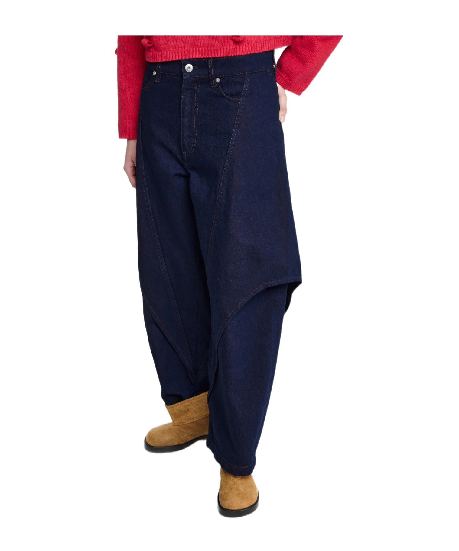 Jw Anderson Mens Blue Red Cropped Sculptural Denim Jeans In Blue