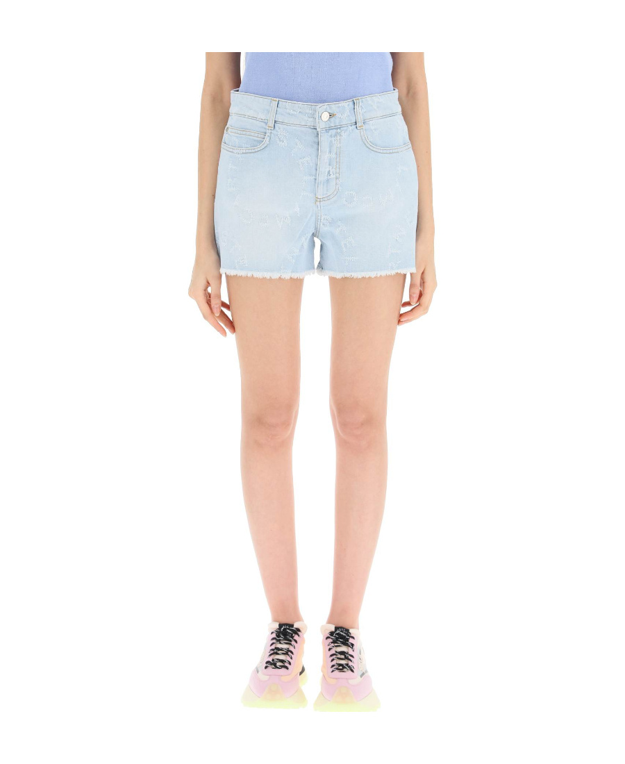 Stella Mccartney Distressed-finish Denim Shorts In White