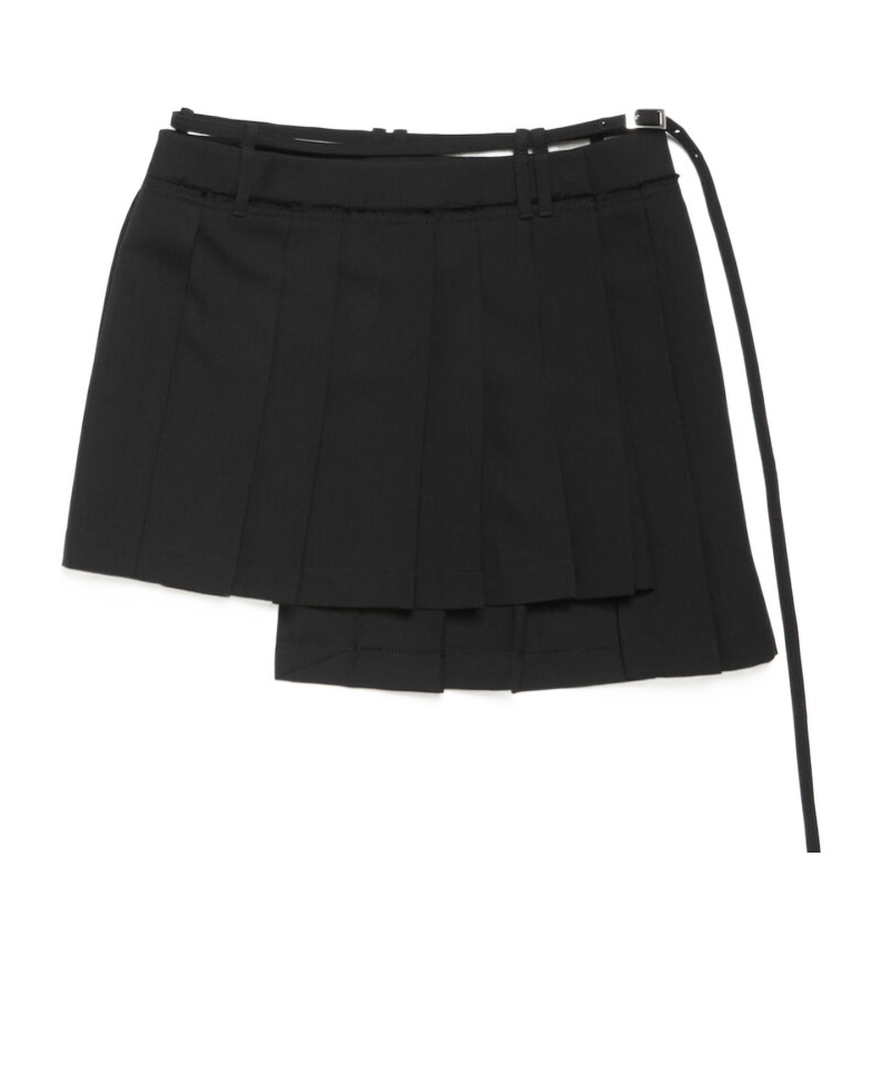 Acne Studios Belted Asymmetric Pleated Grain De Poudre Mini Skirt In Black