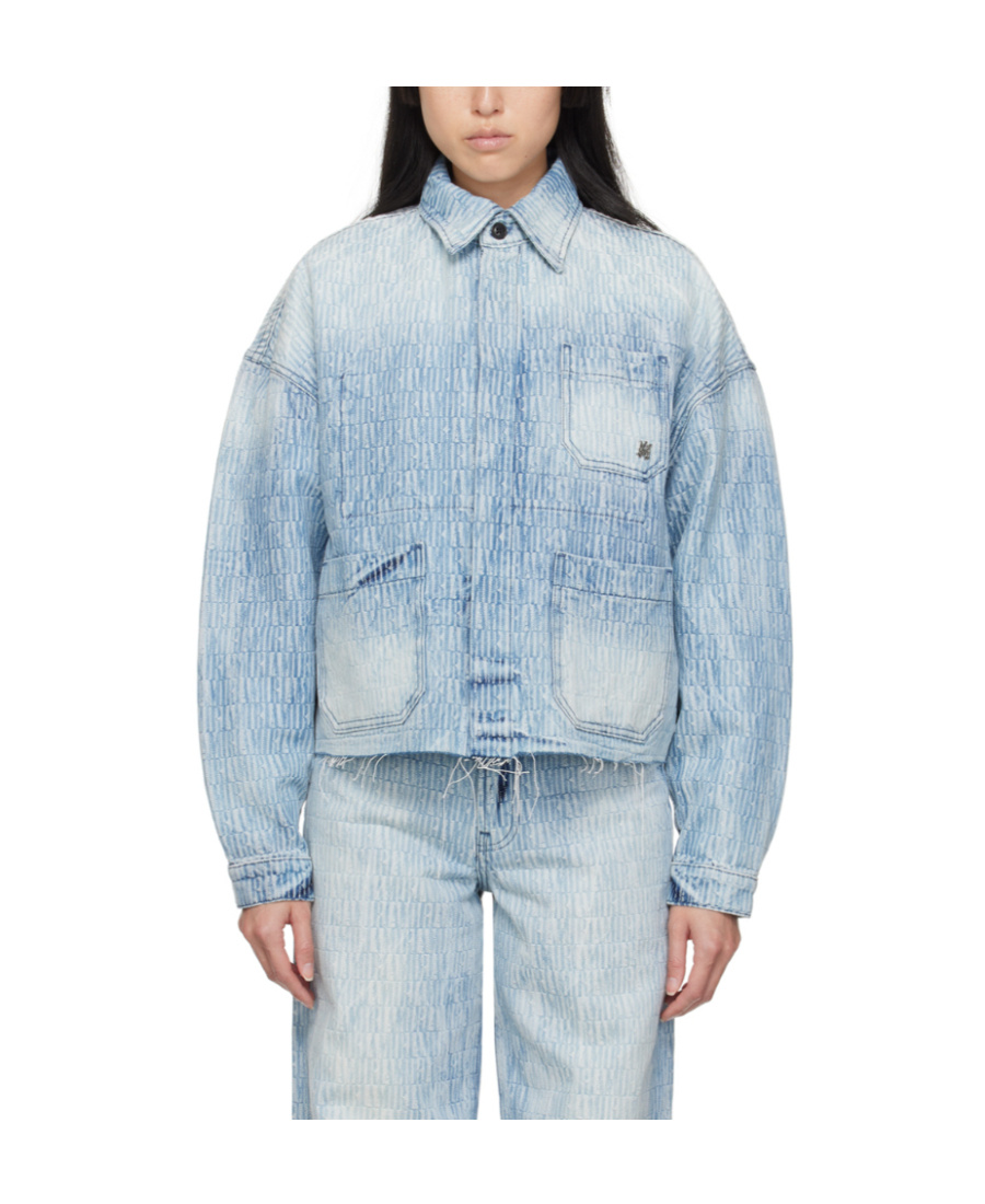 Amiri Logo Jacquard Denim Workwear Jacket In Blue