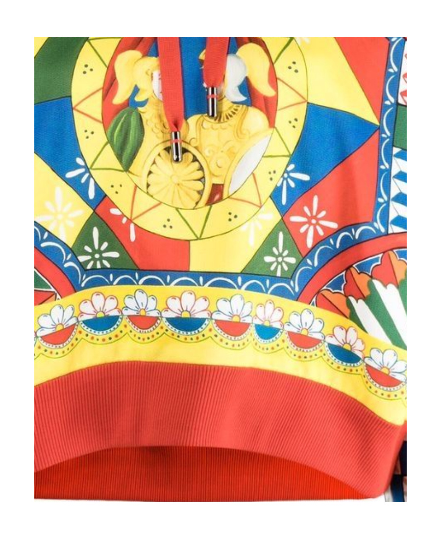 Dolce & Gabbana Cropped Jersey Hoodie With Carretto Print In Multicolor