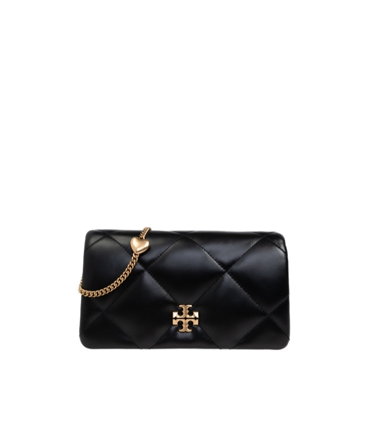 Tory Burch Kira Diamond Quilted Leather Chain Wallet In Black