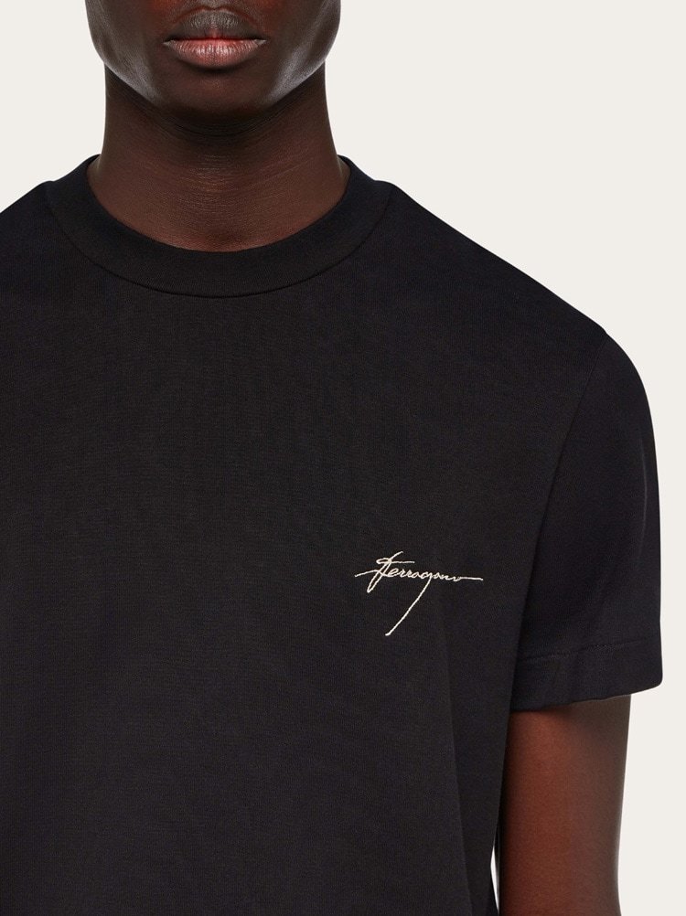 Ferragamo Organic Cotton Sporty T-shirt In Black