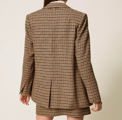 Twinset Checked-print Single-breasted Blazer In Brown