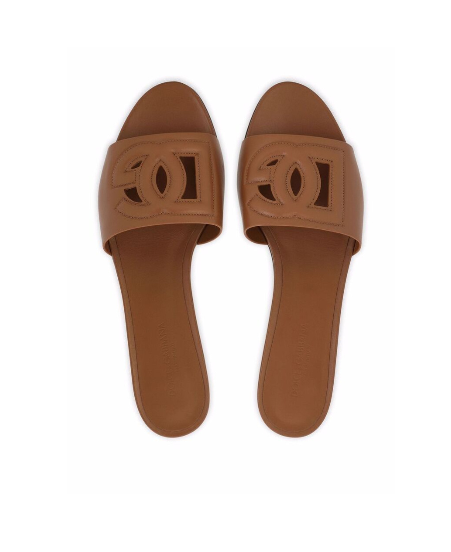Dolce & Gabbana Slide Sandals With Cut Out Logo In Brown