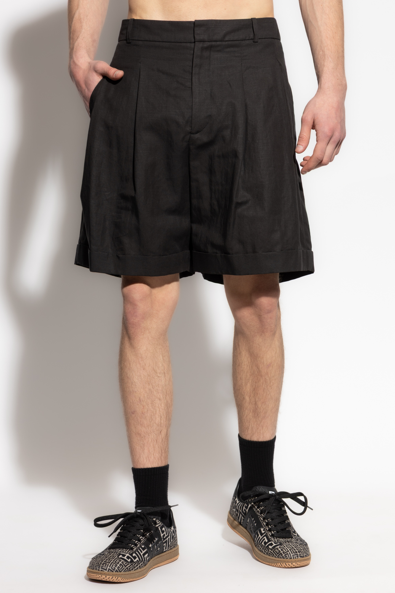 Balmain Pleated Tailored Shorts In Black