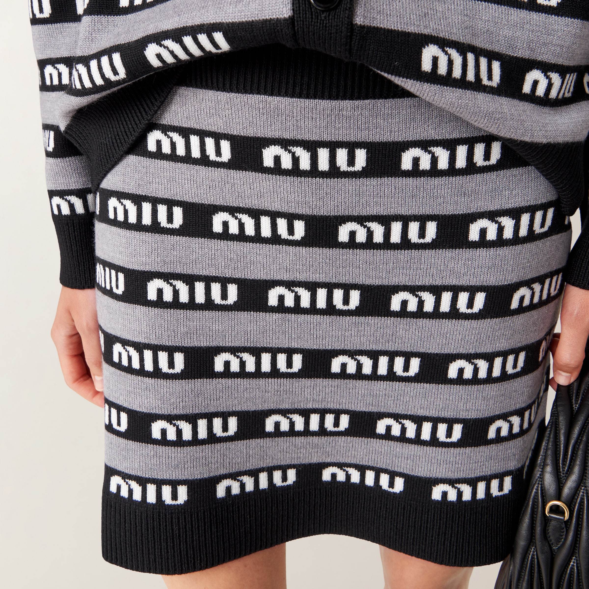 Miu Miu Logo-intarsia Wool Miniskirt In Black