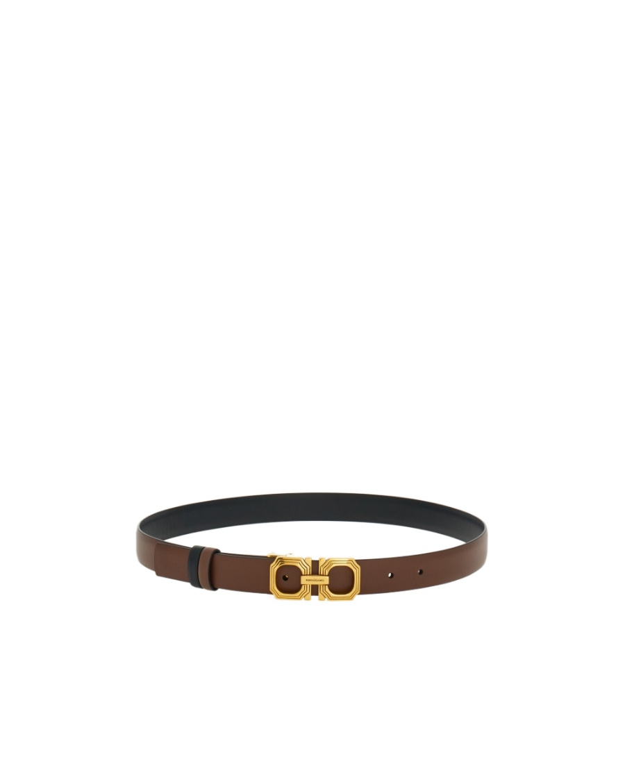 Ferragamo Squared Gancini Leather Belt In Brown