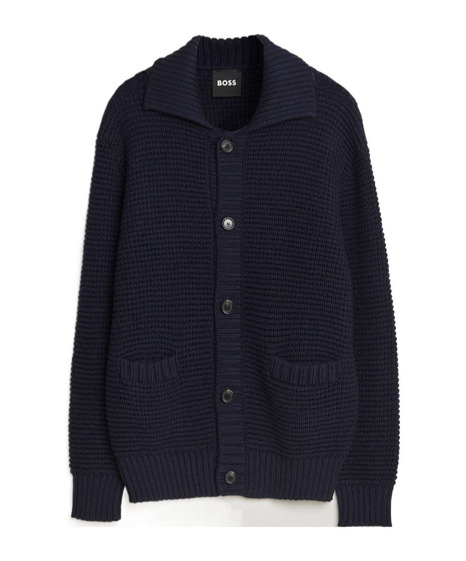 Hugo Boss Wool Blend Long-sleeved Knit Cardigan In Blue