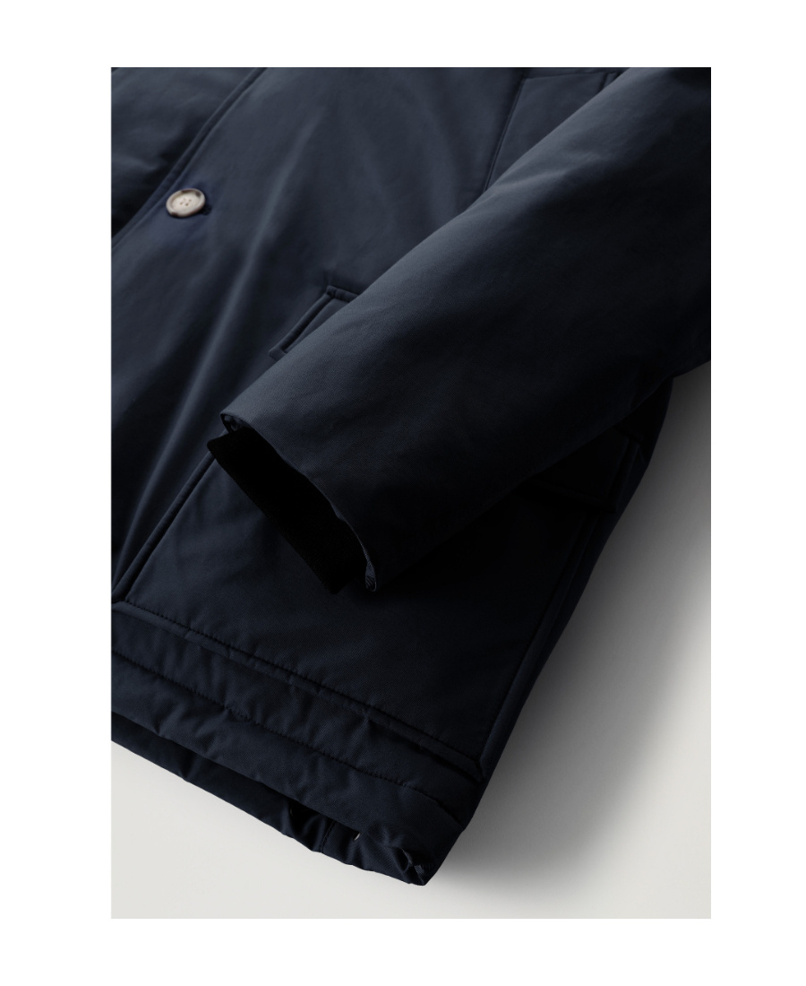 Woolrich Blue Down Filled Jacket With Fur Hood In Black