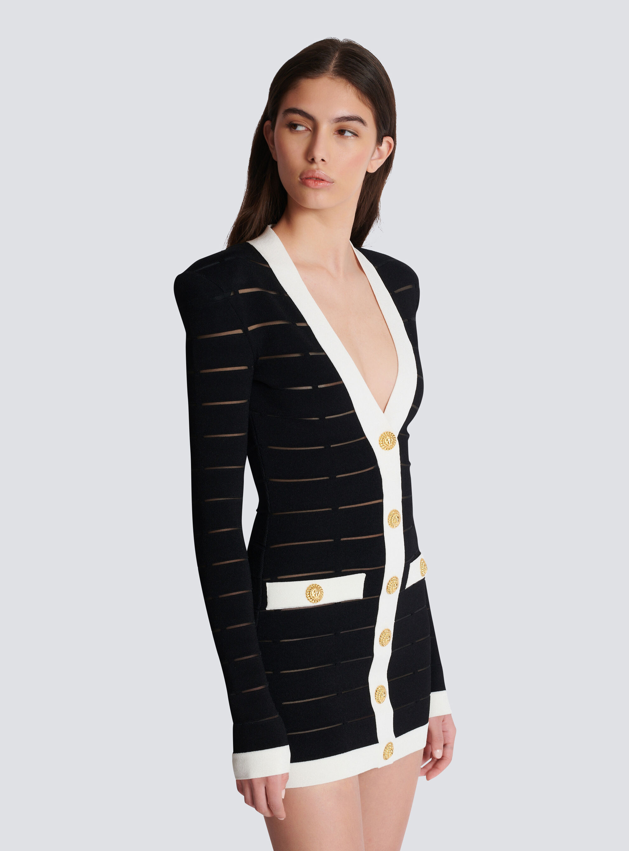 Balmain Button-embellishment Knitted Mini Dress In Black