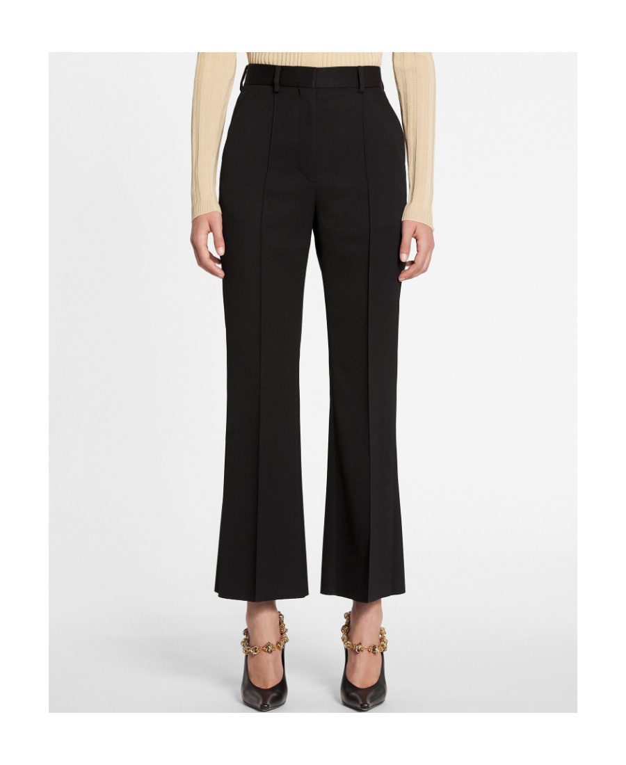 Lanvin Flared Cropped Wool Trousers In Black