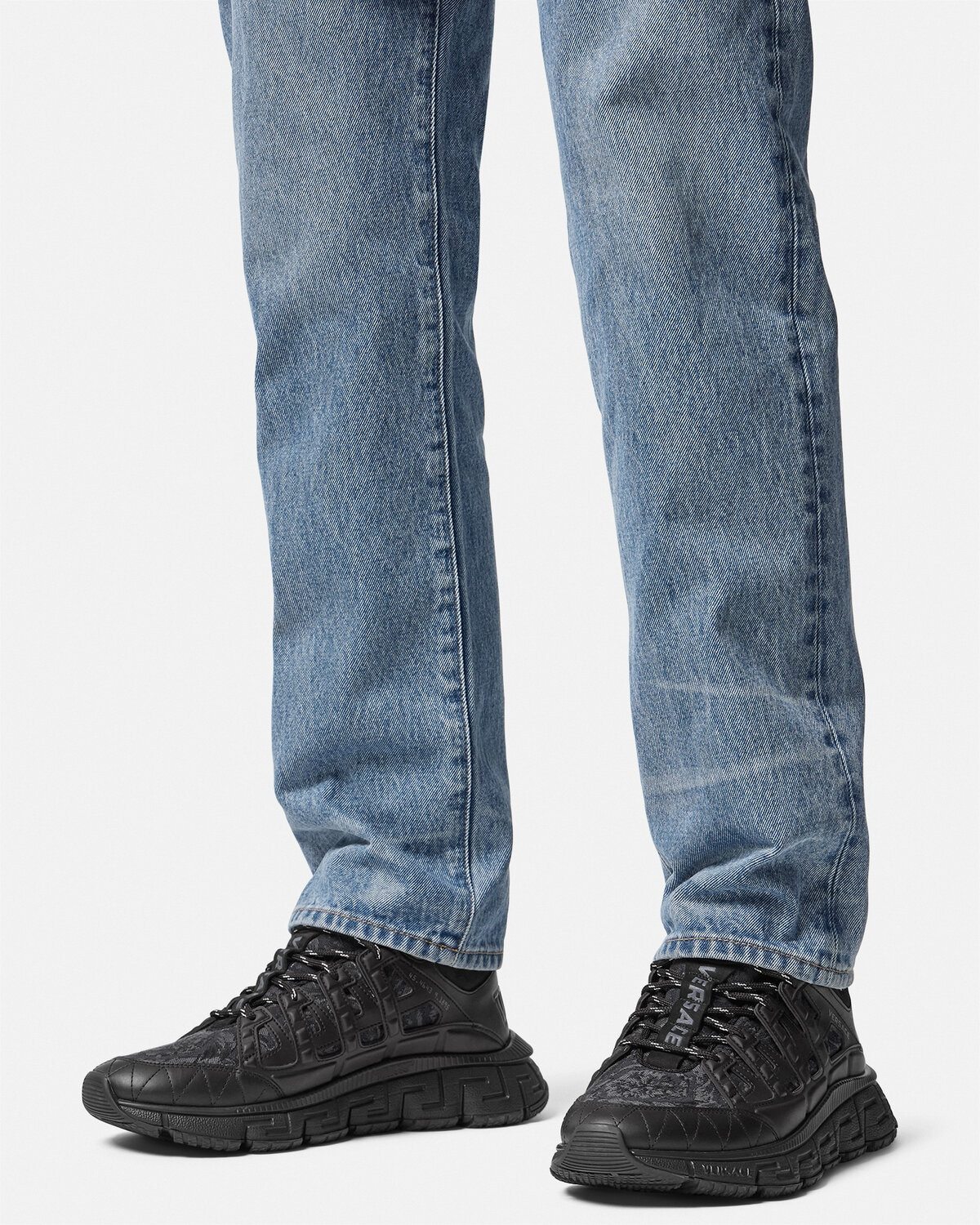 Versace Trigreca Sneakers With Baroque Jacquard Motif In Black