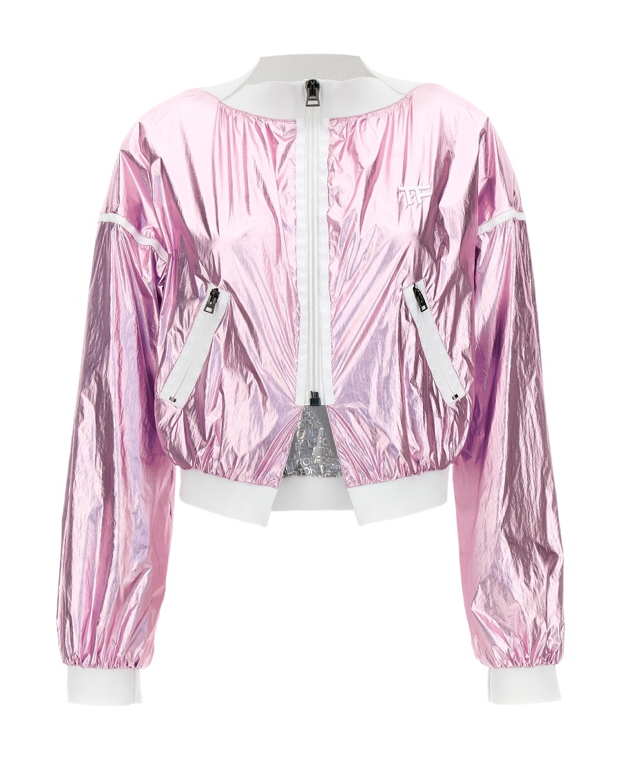Tom Ford Metallic Cropped Bomber Jacket In Pink