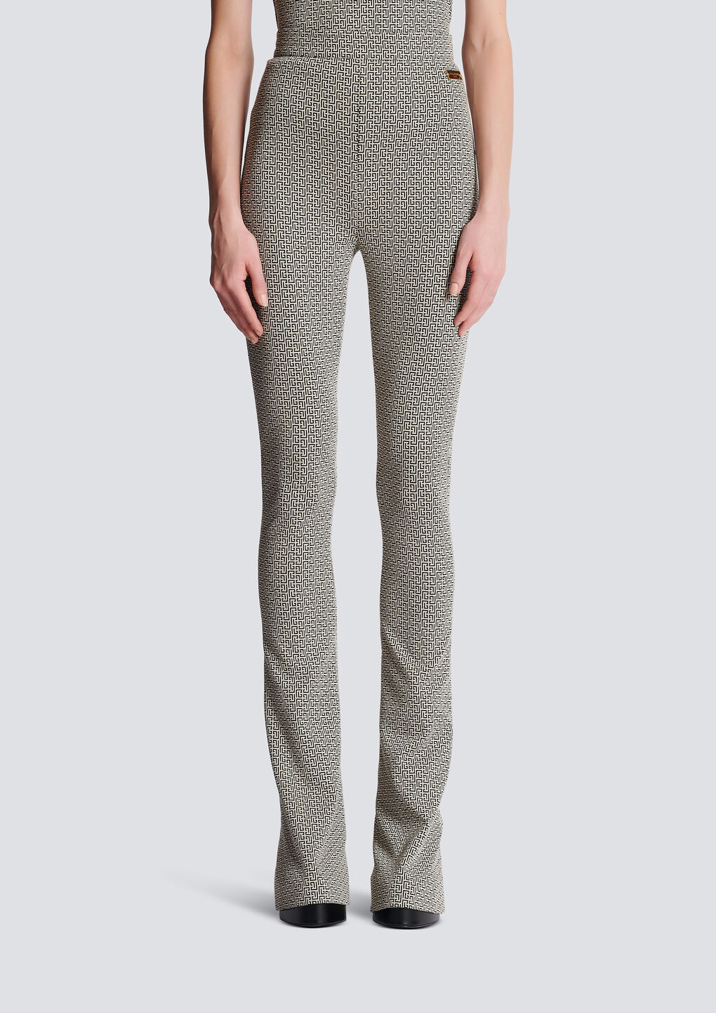 Balmain Monogram Jacquard Flared Trousers In Gray