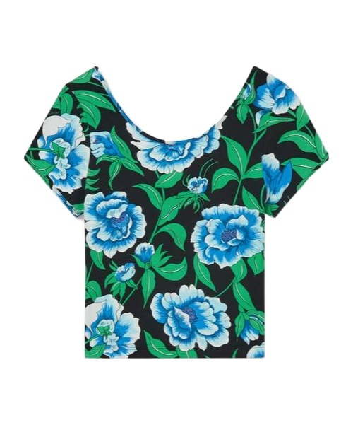 Kenzo Peonies Print Short-sleeved Top In Blue
